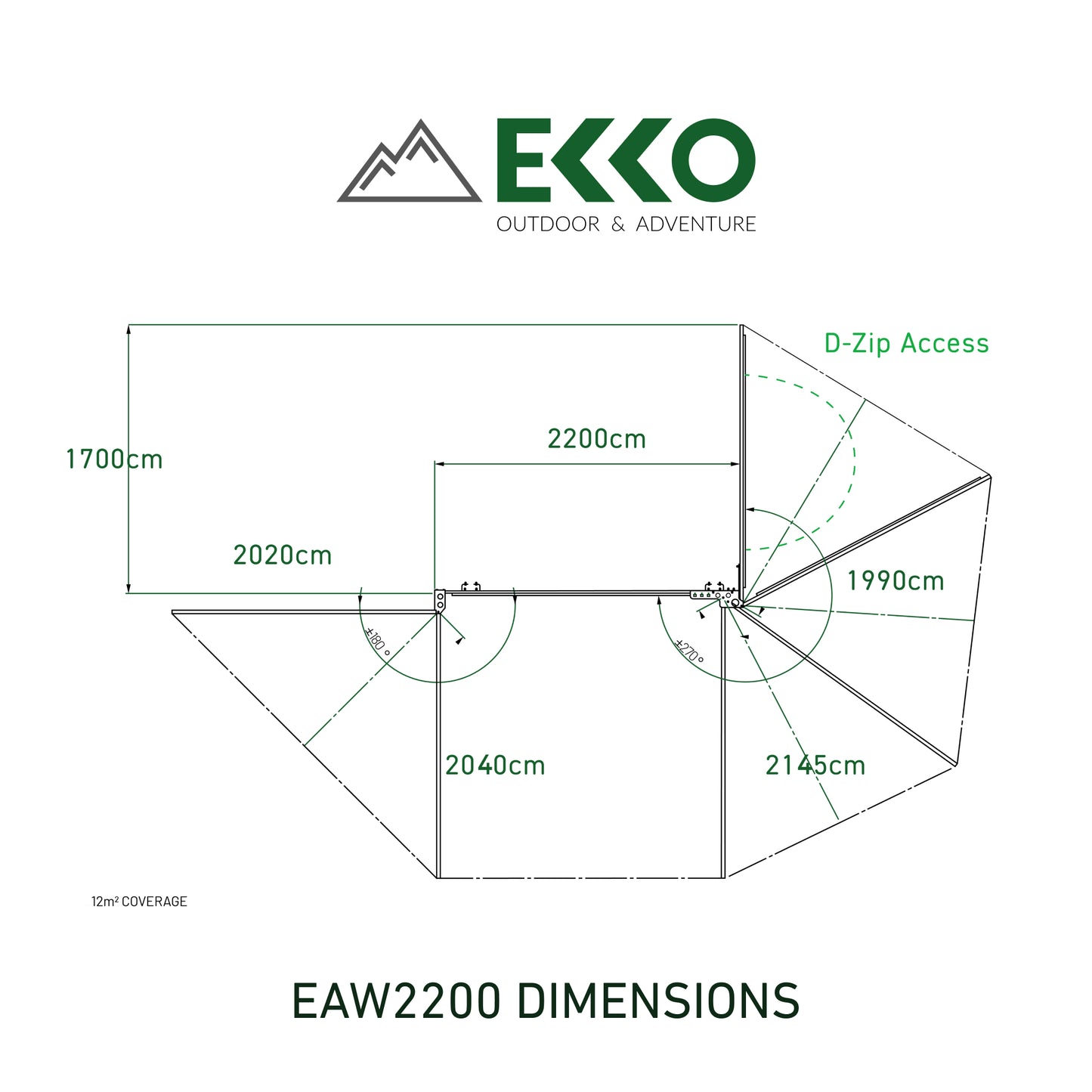 EKKO 270 PLUS Awning with Rooftop Access Zipper | EAW2200