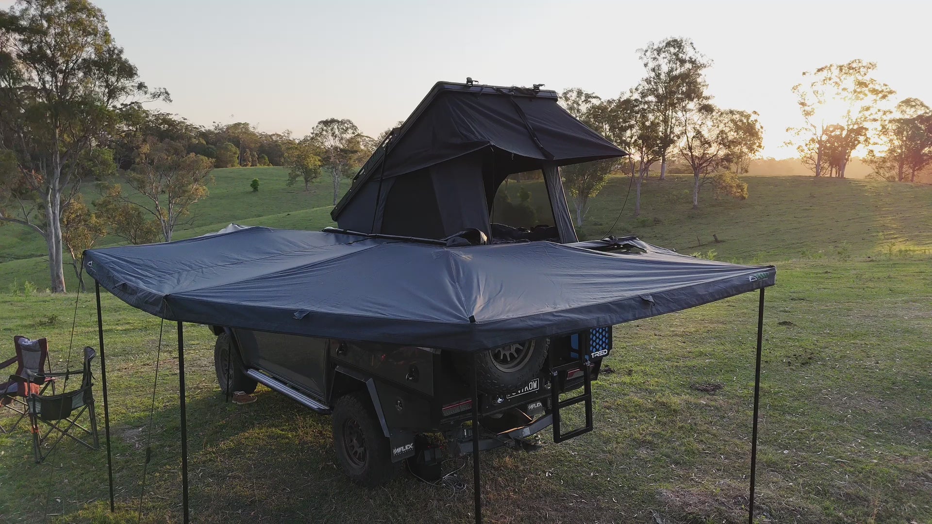 Load video: Video of Rooftop Tent and Awning from a drone perspective